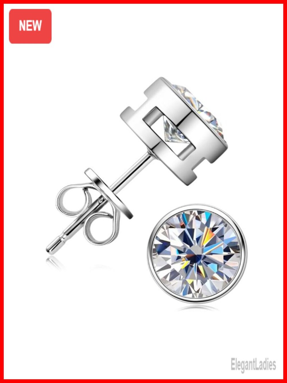 1/2/4 Carat Diamond Stud Earrings 14K Gold Bezel Set
